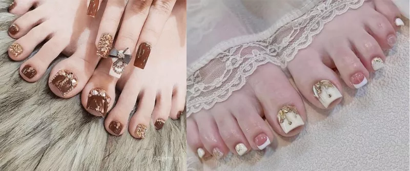 alt text: Mẫu nail chân màu gold sang trọng