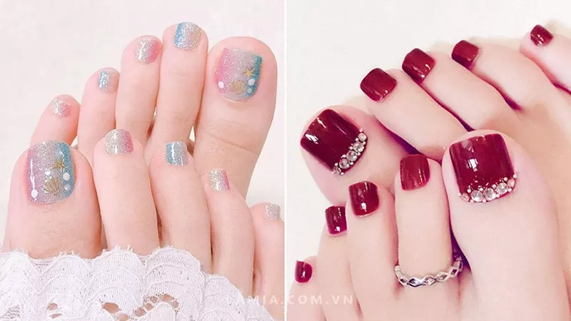 alt text: Mẫu nail chân sơn màu đơn giản