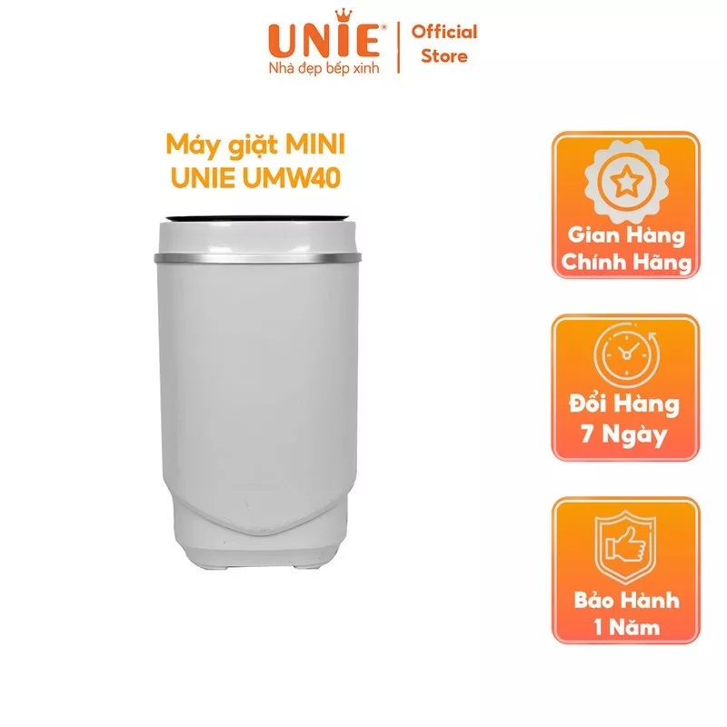 alt text: Máy giặt mini Unie UMW40 màu trắng, thiết kế nhỏ gọn