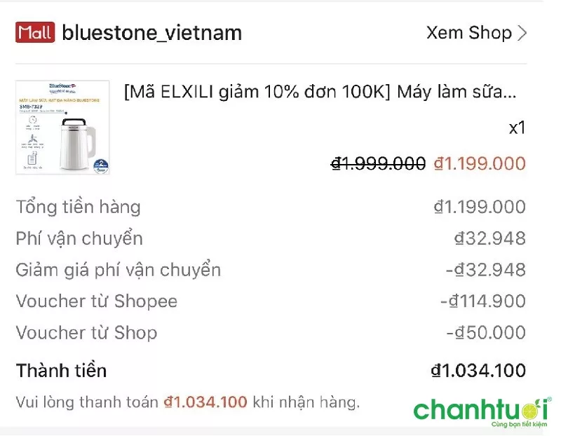 alt text: Máy làm sữa hạt Bluestone SMB-7329 trên kệ