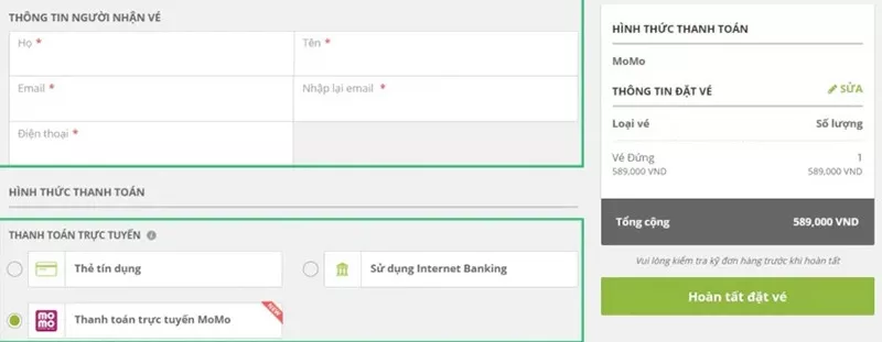 alt text: Nhập phần thông tin và thanh toán cụ thể