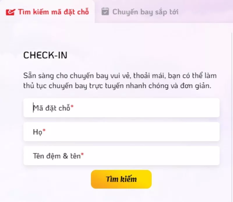 alt text: Nhập thông tin chuyến bay trên website Vietjet Air