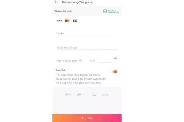 alt text: Nhập thông tin thẻ tín dụng trên Lazada