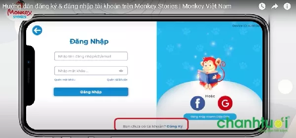 alt text: nút Đăng ký trên ứng dụng Monkey Stories