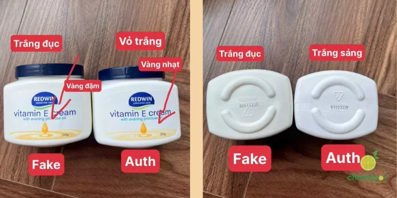 alt text: So sánh kem dưỡng ẩm Vitamin E Úc thật giả