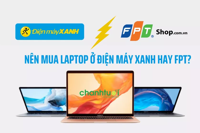 alt text: So sánh mua laptop tại Điện Máy Xanh và FPT Shop