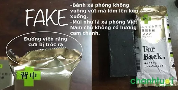 alt text: So sánh xà phòng For Back thật giả