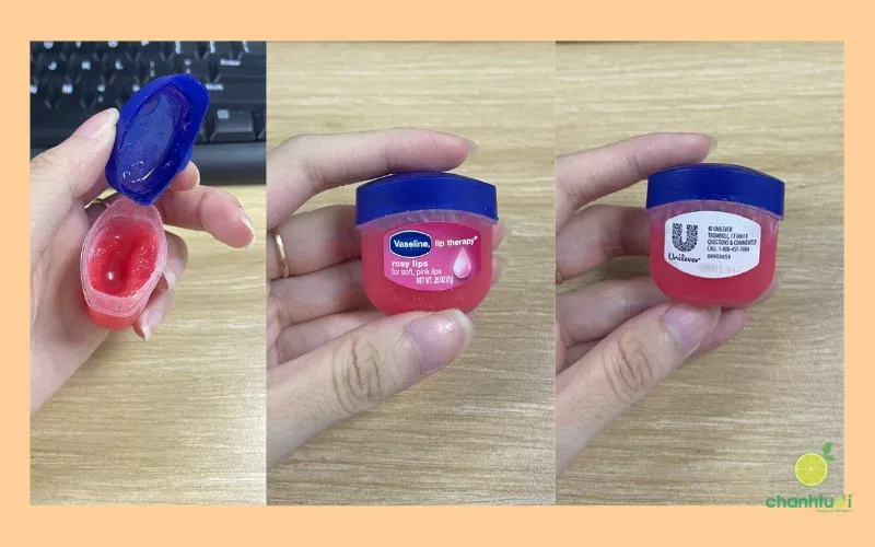 alt text: Thiết kế bao bì đơn giản của Vaseline Lip Therapy Rosy Lips