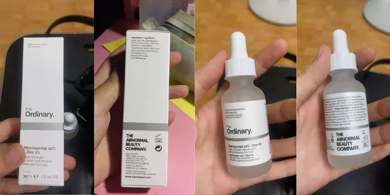 alt text: Thiết kế chai serum The Ordinary Niacinamide 10% + Zinc 1%