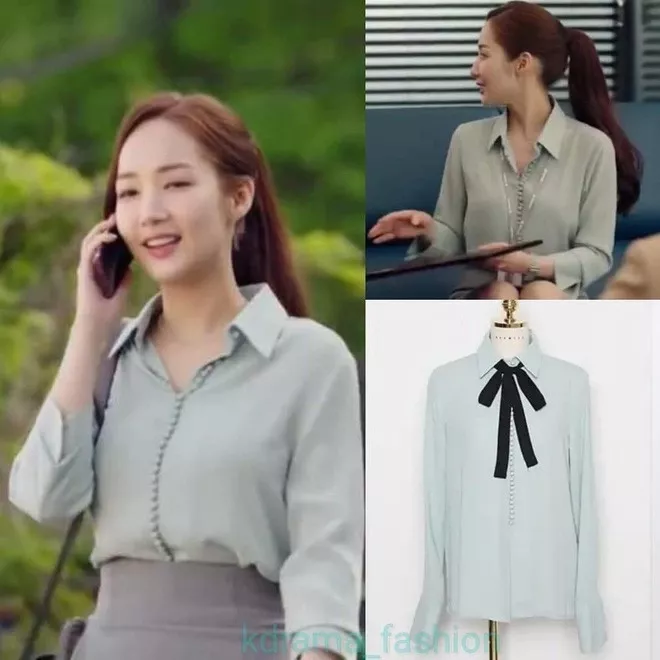 alt text: Thư ký Kim diện áo blouse màu nude của Joseph