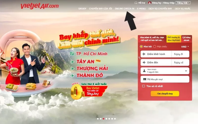 alt text: Trang chủ website Vietjet Air