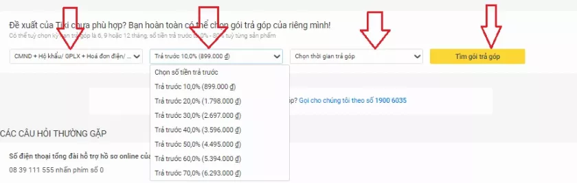 alt text: Tùy chỉnh gói trả góp