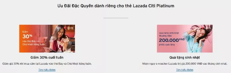 alt text: Ưu đãi giảm giá và quà tặng sinh nhật khi sử dụng thẻ Lazada Citi Platinum