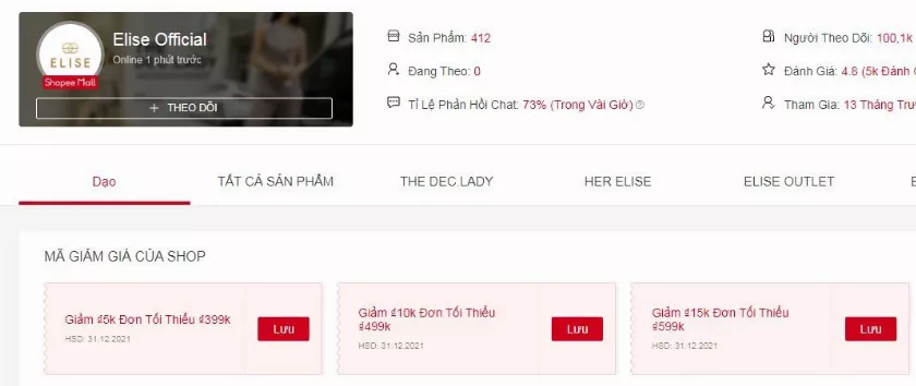 alt text: Voucher giảm giá của Elise trên Shopee