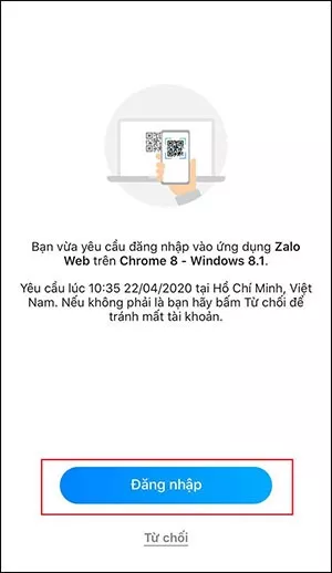 alt text: Xác nhận đăng nhập Zalo trên điện thoại