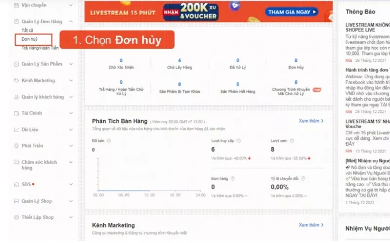 alt text: Xem lý do hủy đơn hàng trên Shopee