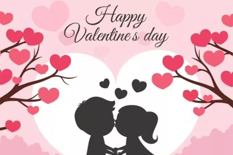 alt: Thiệp Valentine hiện đại với hình vẽ trái tim