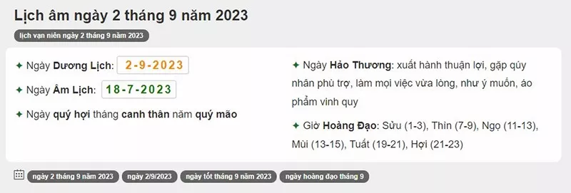 Âm lịch ngày 2/9