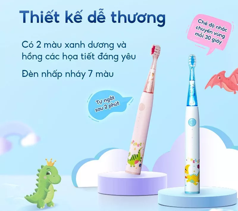 Bàn chải điện Brushie Kids với hai màu sắc