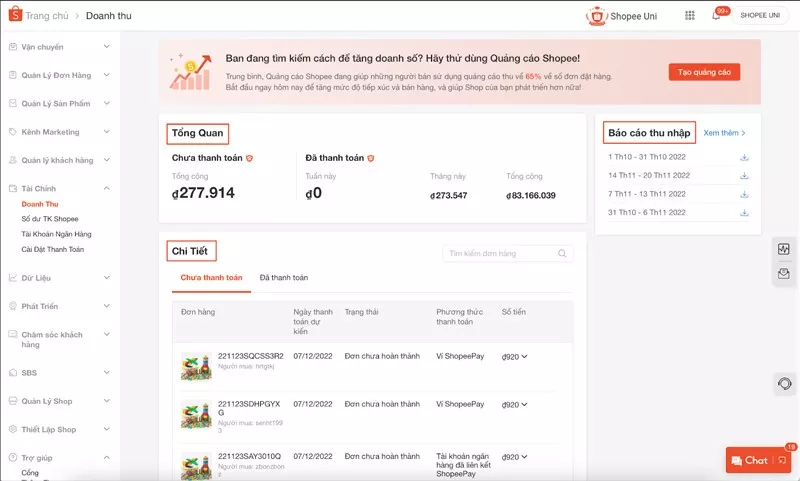 Bán hàng trên Shopee mất phí bao nhiêu: Tải file doanh thu bán hàng trên Shopee