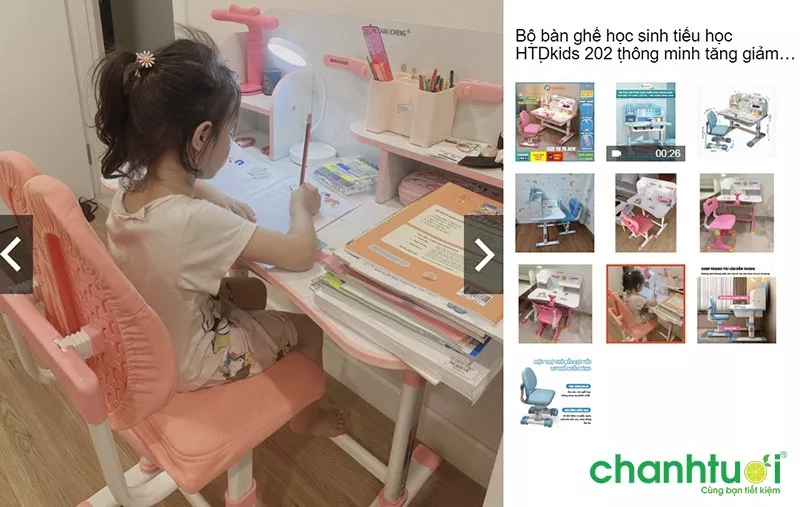 Bàn học sinh tiểu học bằng gỗ HTDkids 202 thông minh