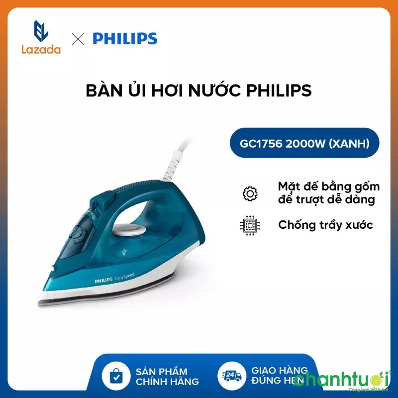 Bàn ủi hơi nước Philips GC1756 2000W (Xanh)