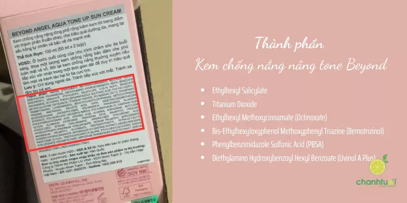 Bảng thành phần kem chống nắng Beyond màu hồng