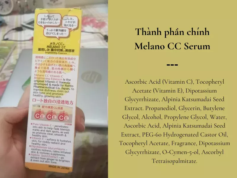 Bảng thành phần serum Melano CC