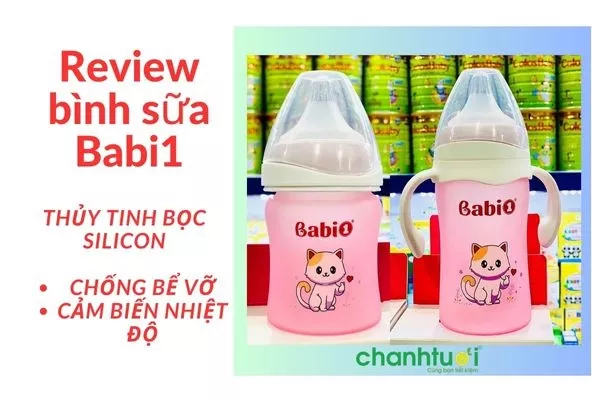 Bình sữa Babi1 thủy tinh bọc silicon chống bể vỡ