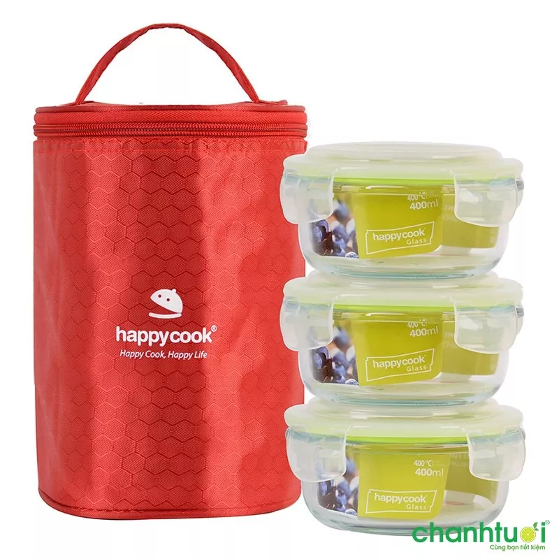 Bộ 3 hộp thủy tinh tròn HappyCook HCG-03CE