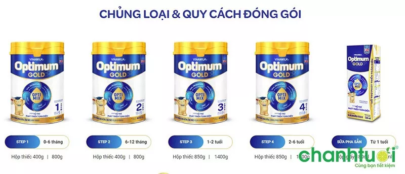 Các loại sữa Optimum Gold