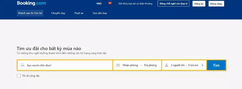 cách đặt phòng trên Booking