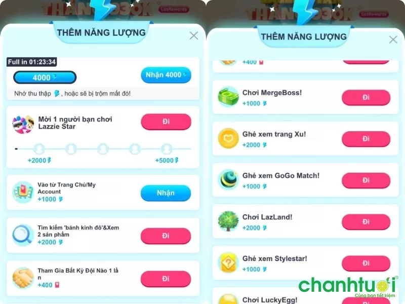 Cách nạp năng lượng trong game Lazzie Star