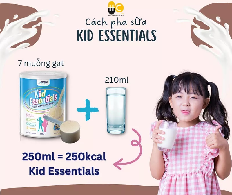 Cách pha sữa Kid Essentials