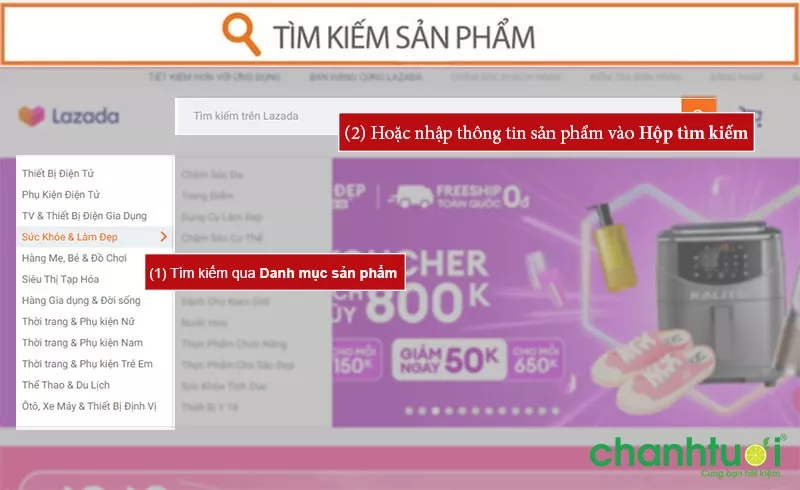 Cách tìm kiếm sản phẩm trên Lazada