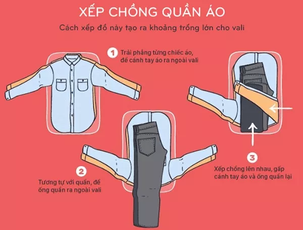 Cách xếp chồng quần áo