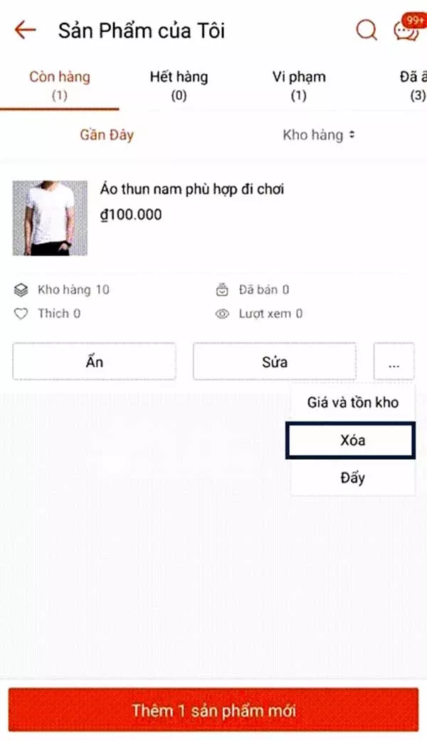 cách xóa sản phẩm trên shopee