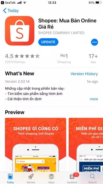 Cập nhật ứng dụng cho Shopee