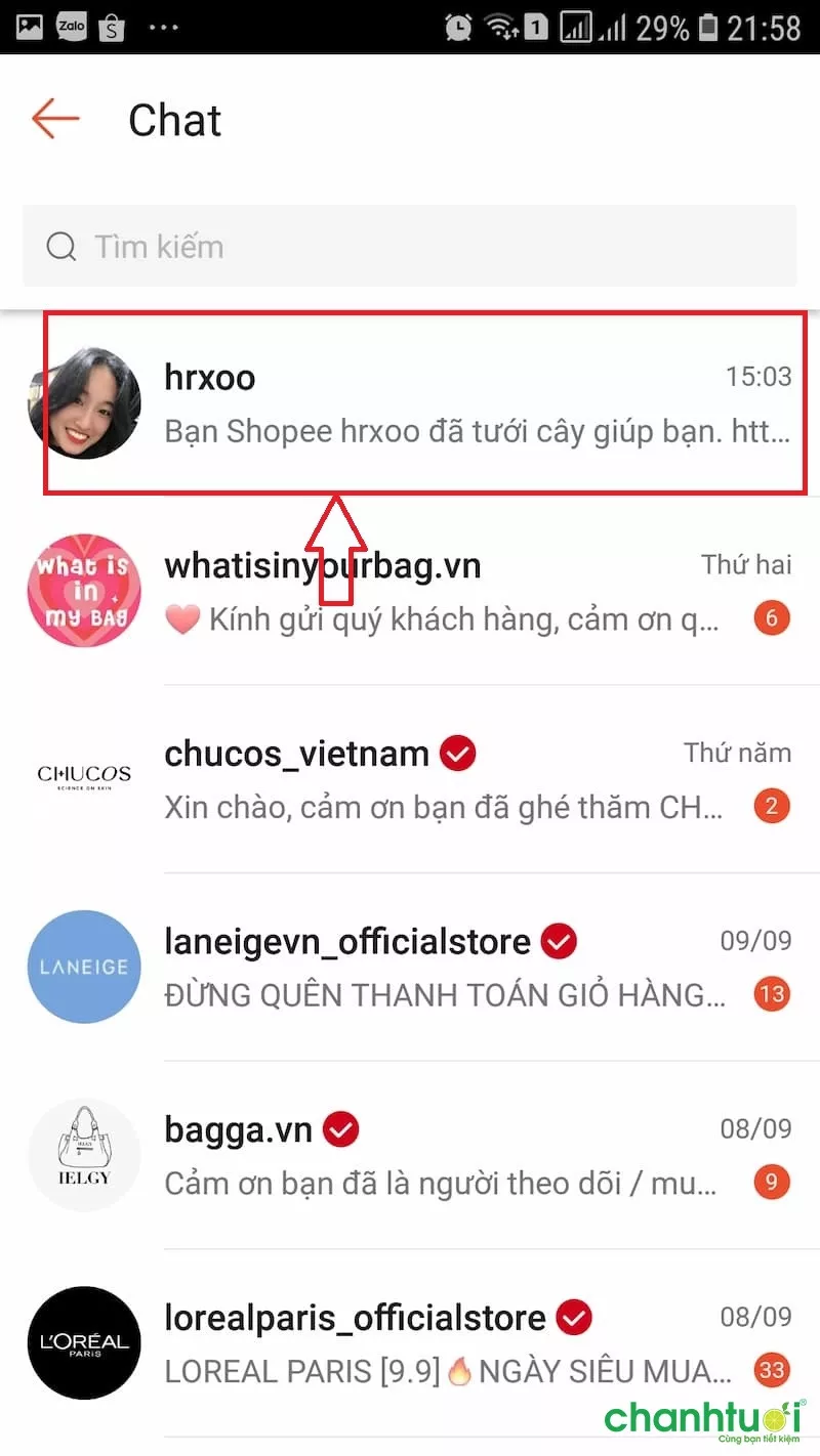 Chat với bạn bè trên Shopee