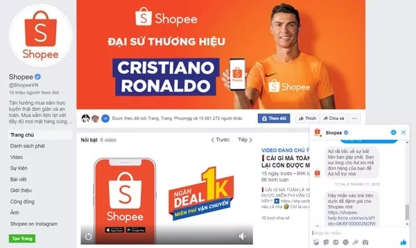 Chat với Shopee qua Facebook