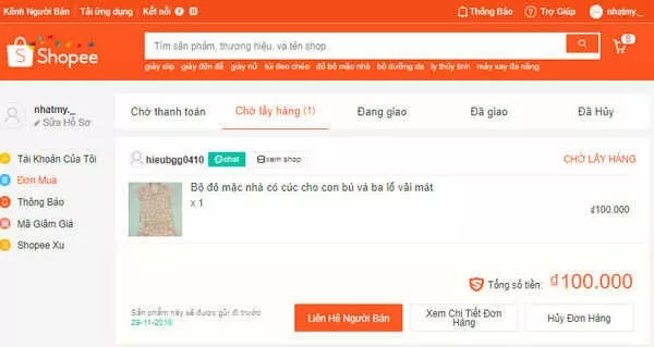 Chi tiết đơn hàng Shopee