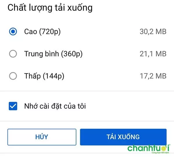 Chọn chất lượng video YouTube