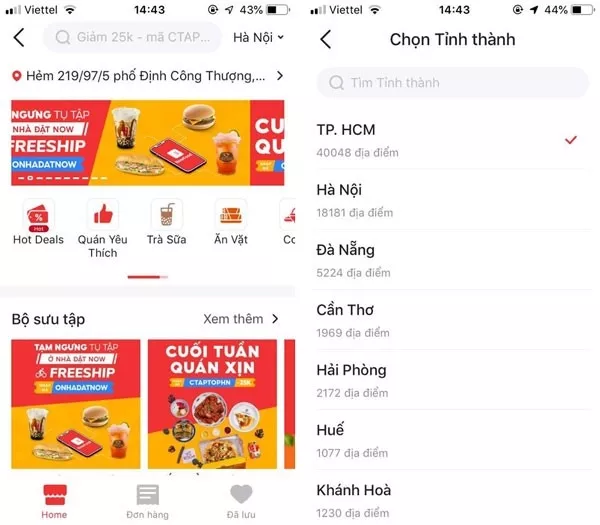 Chọn địa điểm giao hàng trên NowFood