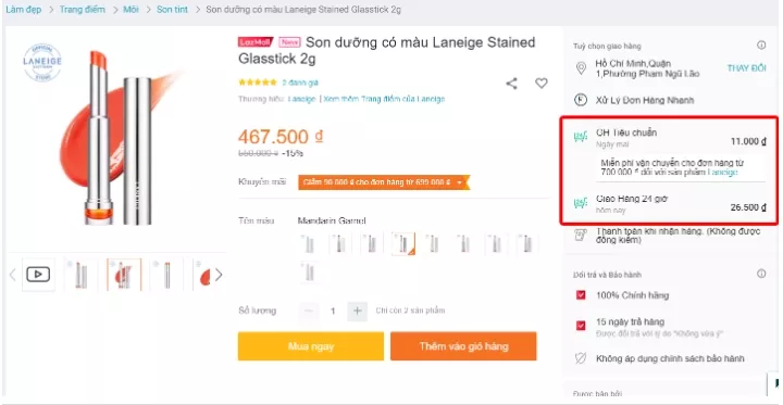 Chọn hình thức giao hàng Lazada