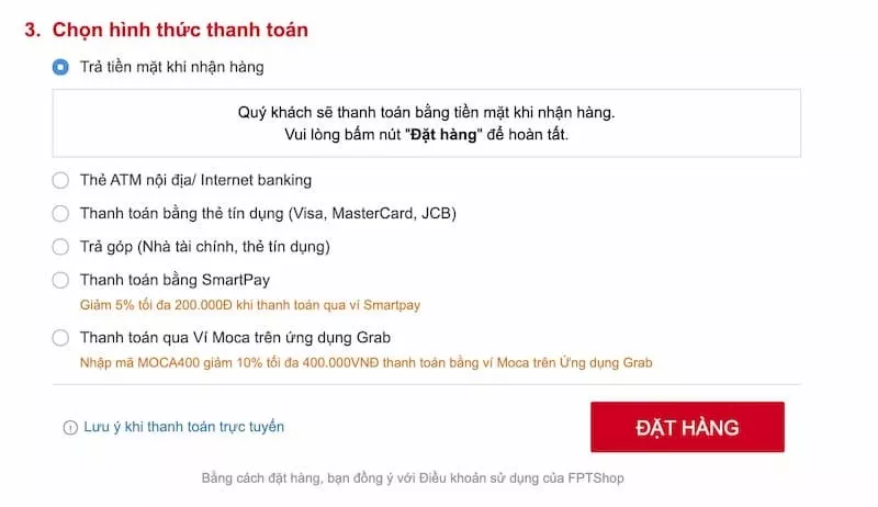 Chọn hình thức thanh toán