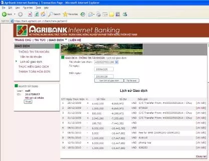 Chức năng lịch sử giao dịch