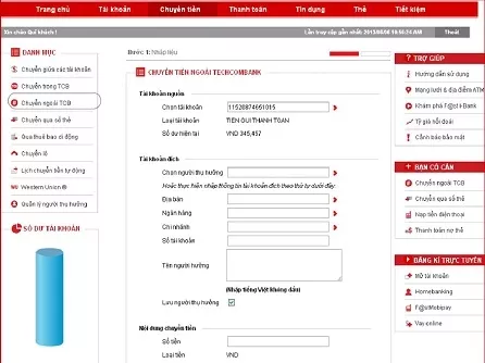 Chuyển tiền ngoài Techcombank