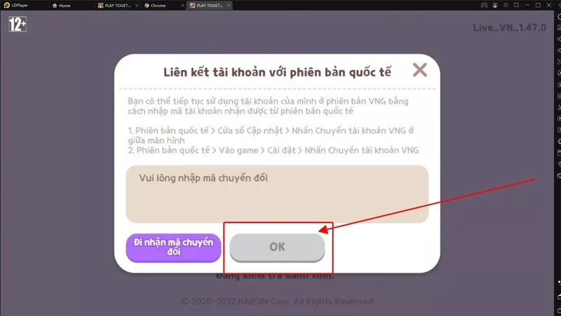 Dán mã và hoàn thành chuyển đổi