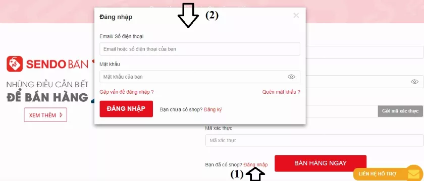 Đăng ký bán hàng trên Sendo với tài khoản có sẵn