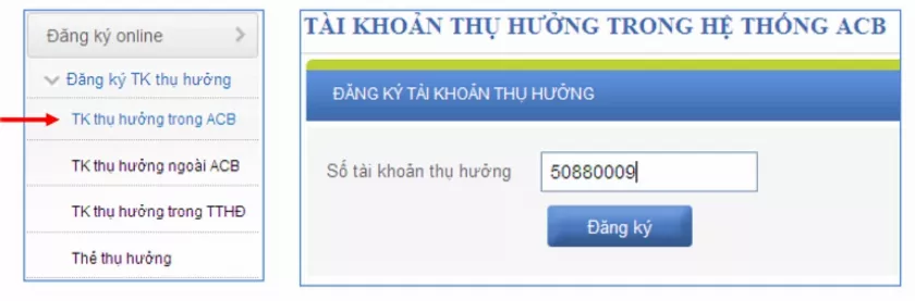 Đăng ký tài khoản thụ hưởng